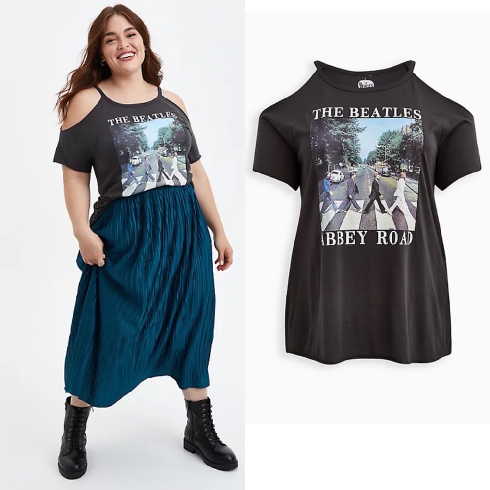 TORRID BEATLES BLACK CLASSIC COLD-SHOULDER TEE